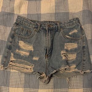 SHEIN Light Blue Ripped Denim Shorts